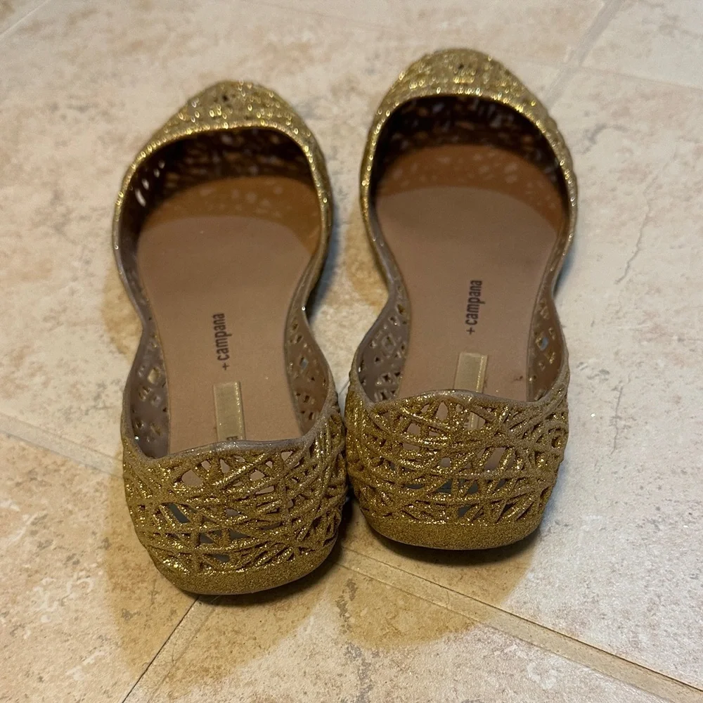Melissa + Campana Sparkling Gold Loafer Flats - Women’s Size 9